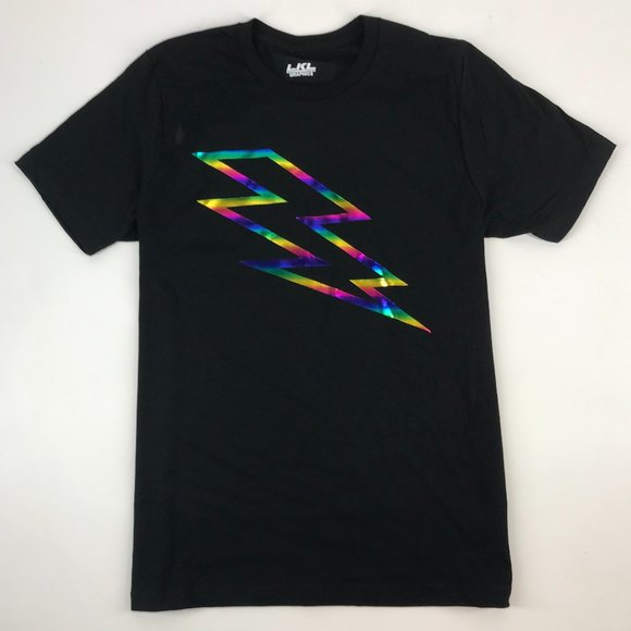 Holographic Lightning, Short Sleeve T-Shirt, Unisex, Black, Size L, NEW WITH TAG - Picture 1 of 6
